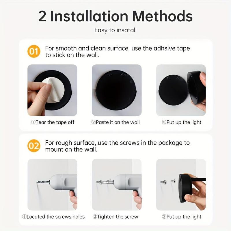 Wireless rechargeable motion sensor LED wall light with two easy installation methods.