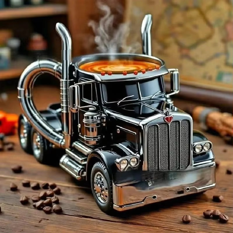 Creative truck design coffee mug shaped like a semi-trailer with an 11-ounce capacity, ideal for truck enthusiasts.