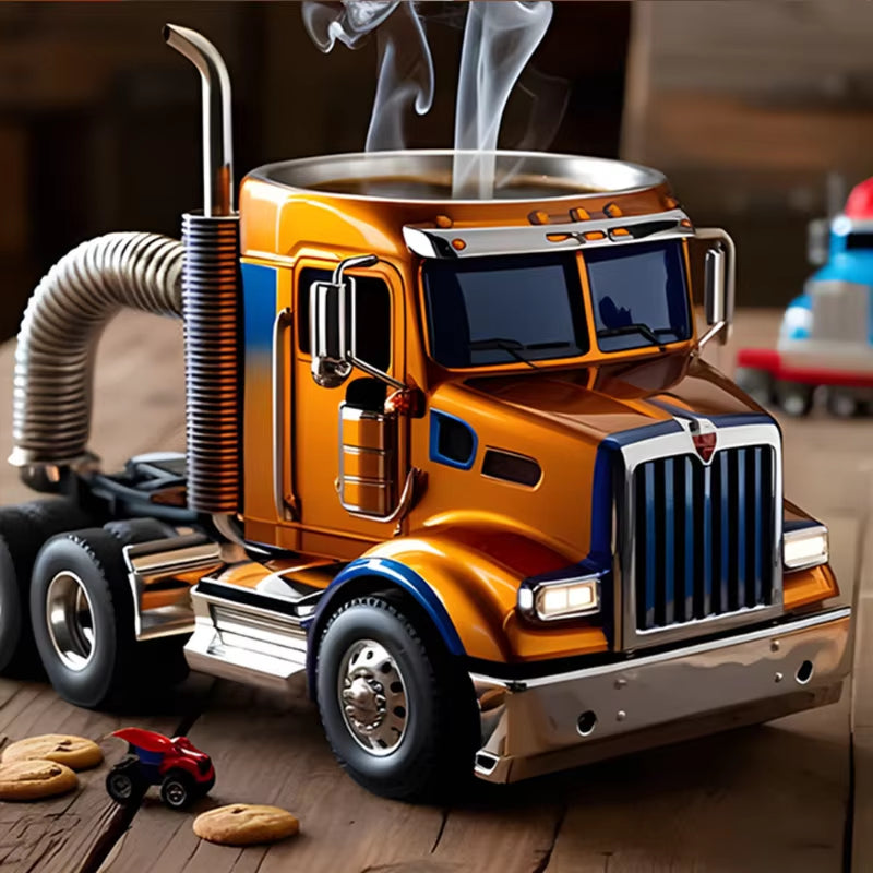 Creative truck design coffee mug shaped like a semi-trailer, 11-ounce ceramic cup for coffee lovers.