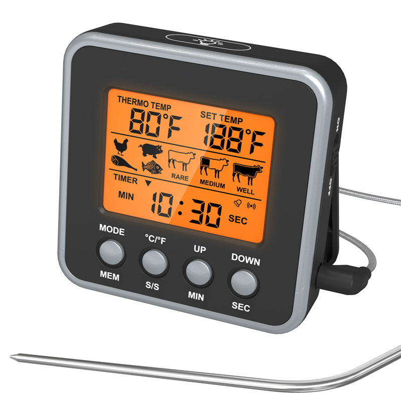 BBQ Thermometer Timer Grilled Meat Kitchen Probe