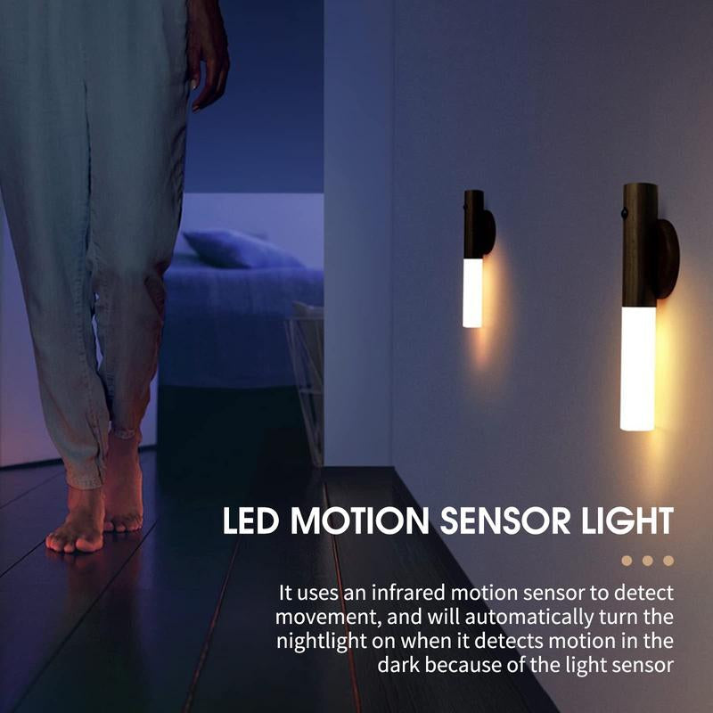 USB Rechargeable Smart Sensor Night Light in a hallway, showing its LED glow and motion sensor functionality.