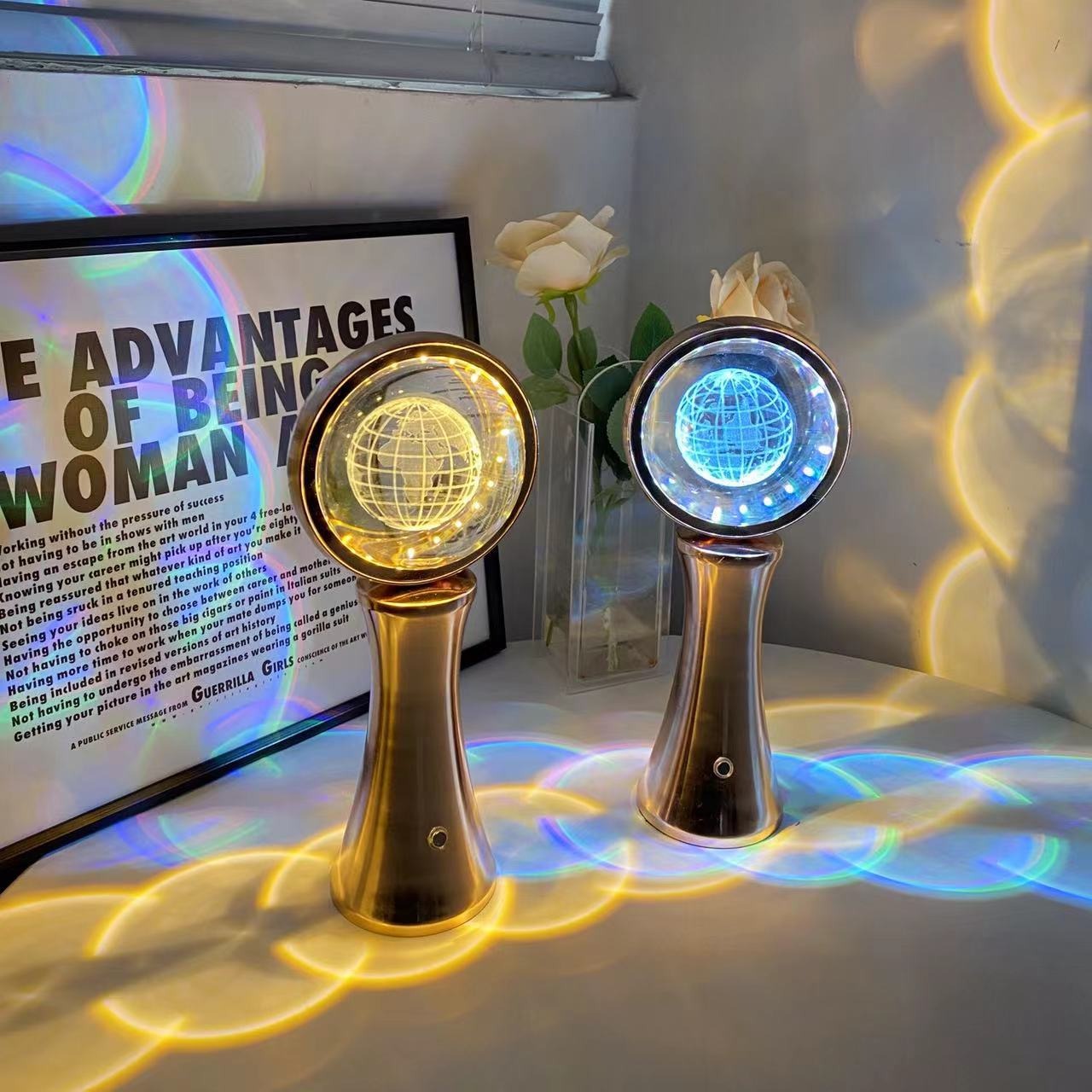Night light - 3D crystal globe rotating night light RGB charging