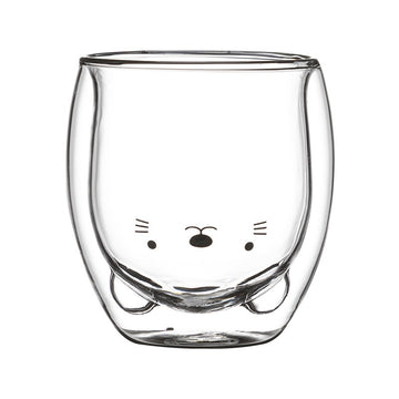 Transparent double layer glass cup