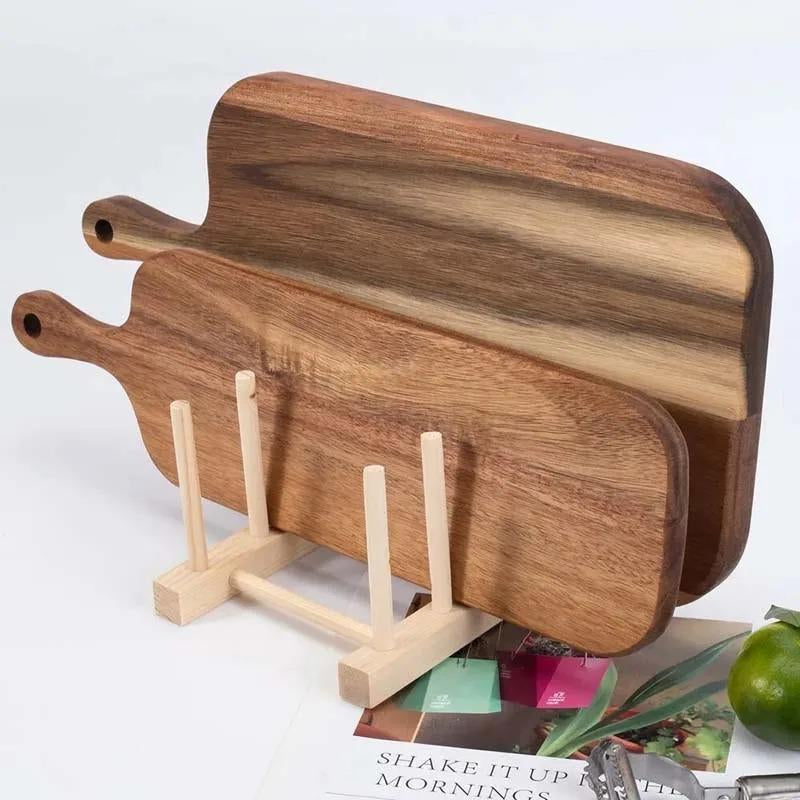 Wooden Cutting Board with Handle, 1 Count Kitchen Household Serving Board, Wooden Cheese Board, Charcuterie Board for Bread Fruit