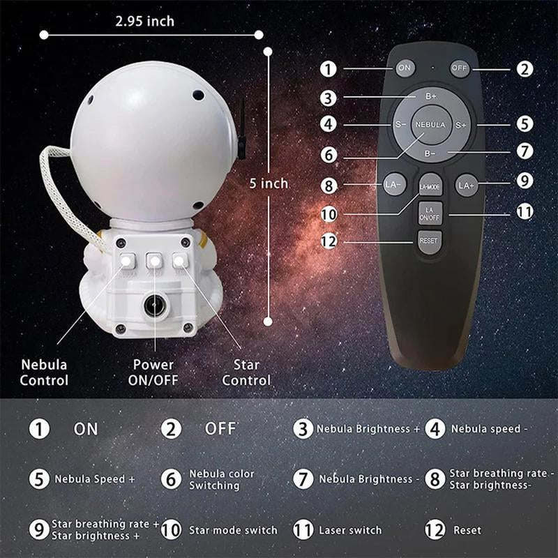 Bedroom Lamp Starry Night Astronaut Projector with 8 Modes