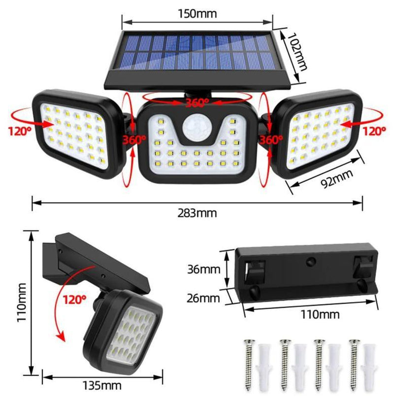 Solar Outdoor Light, Bright Motion Sensor Qutdoor Light, 1Count Solar Wall Light Outdoor with 3 Lightingmodes