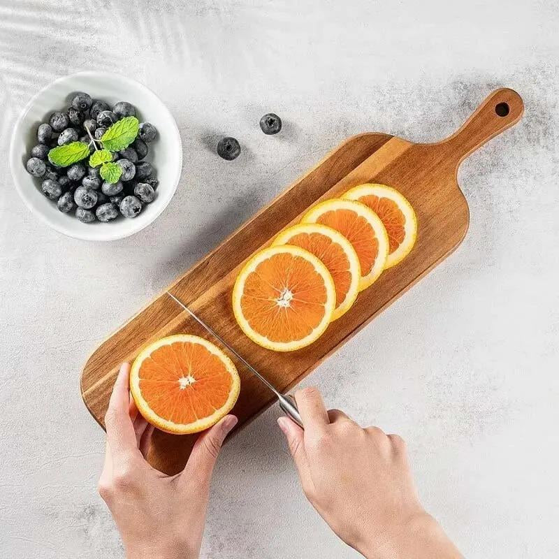 Wooden Cutting Board with Handle, 1 Count Kitchen Household Serving Board, Wooden Cheese Board, Charcuterie Board for Bread Fruit